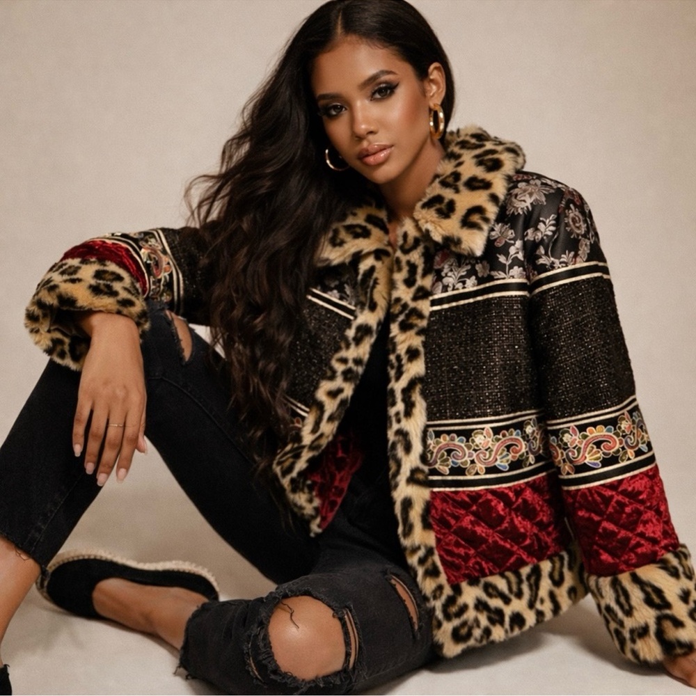 Boston Proper Leopard and Red Velvet Teddy Jacket - Picture 10 of 10